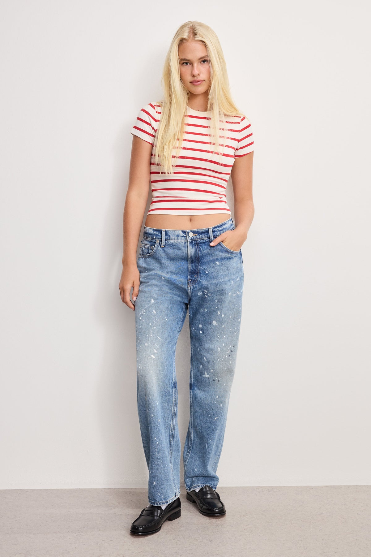 Premium SUPER STRETCH BABY TEE ECRU & CHILI WIDE STRIPE