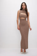Premium SCRUNCHIE PEEK-A-BOO MAXI DRESS PUTTY001