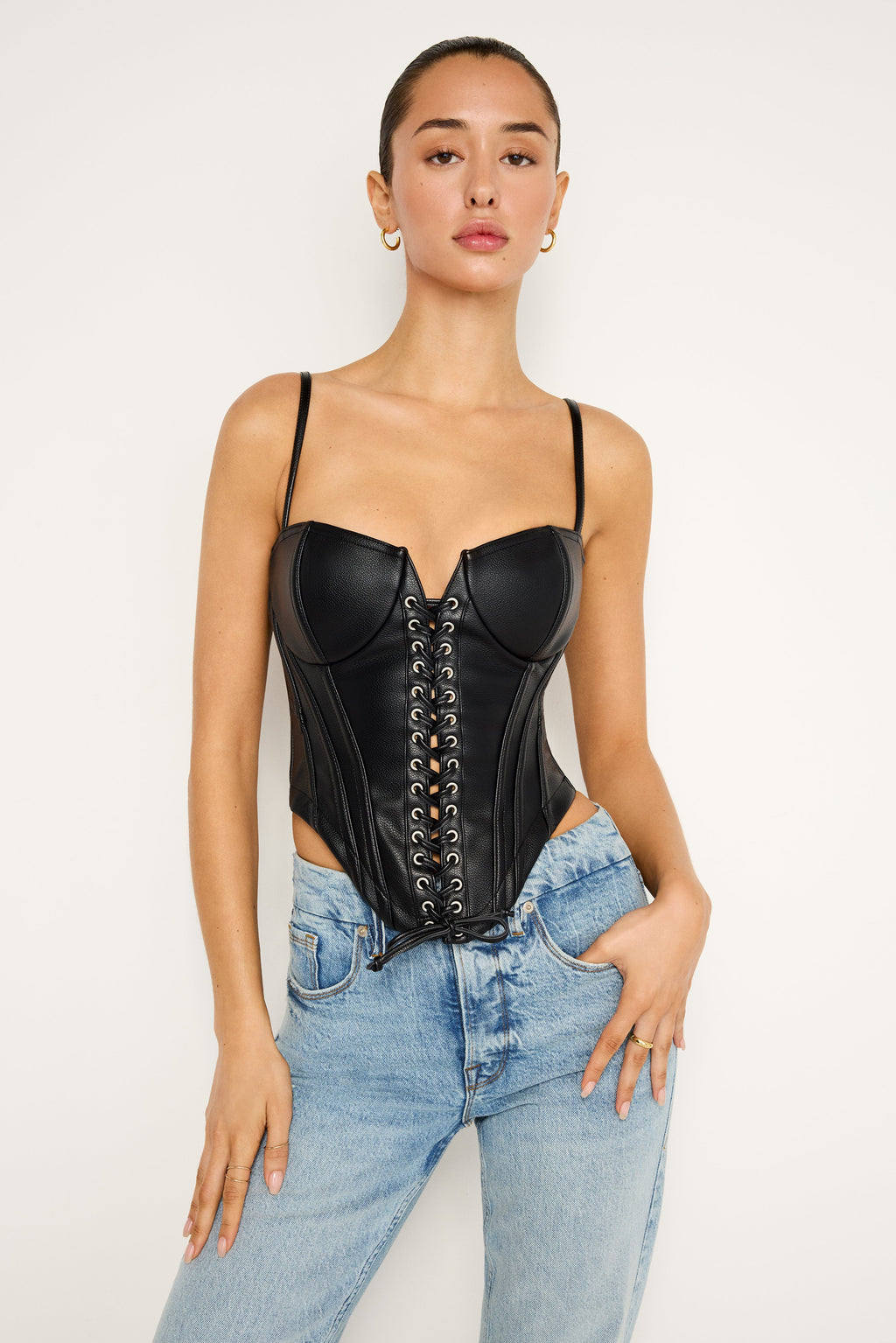 Premium FAUX LEATHER LACE UP BUSTIER BLACK001