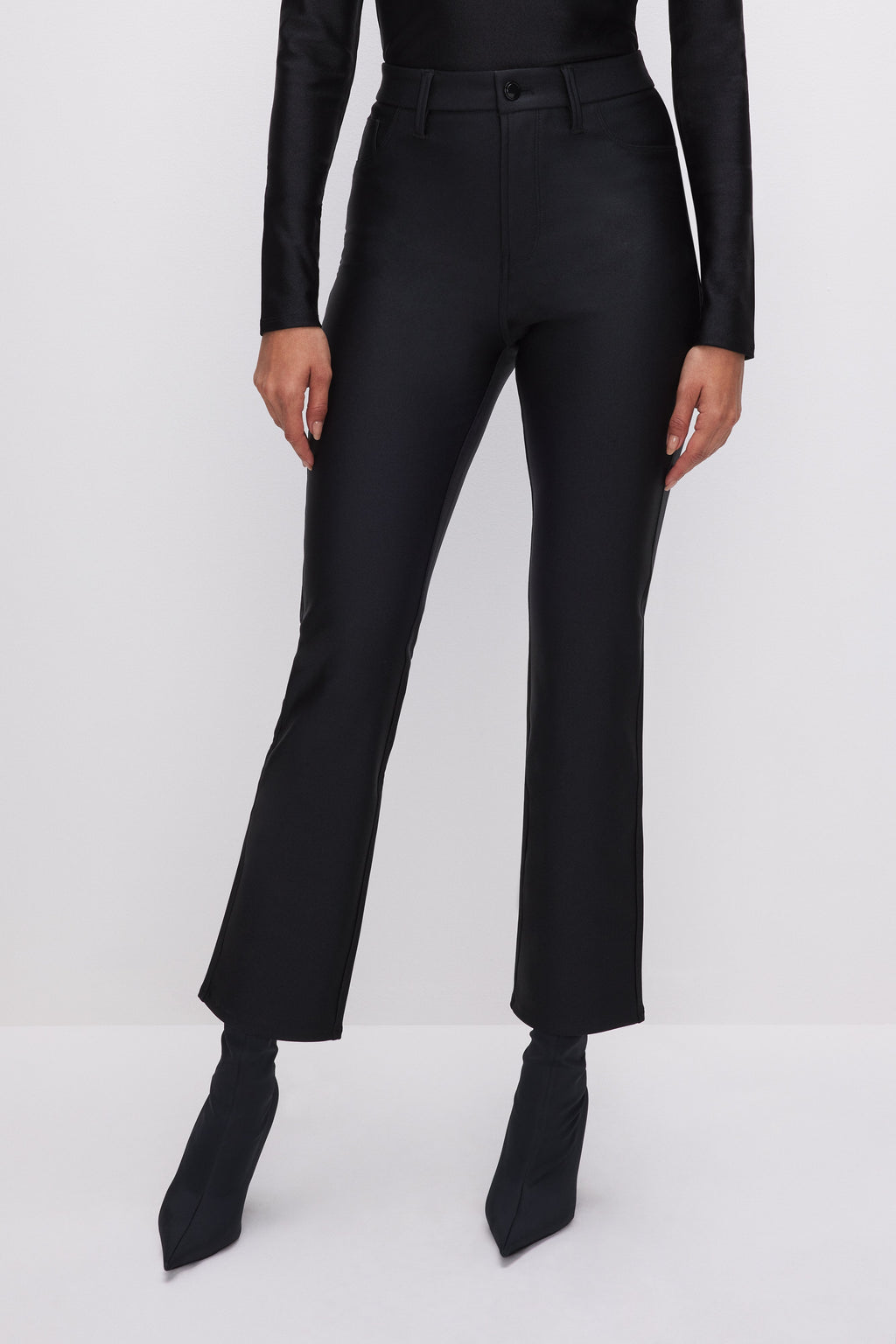 Premium COMPRESSION SHINE STRAIGHT PANTS BLACK001