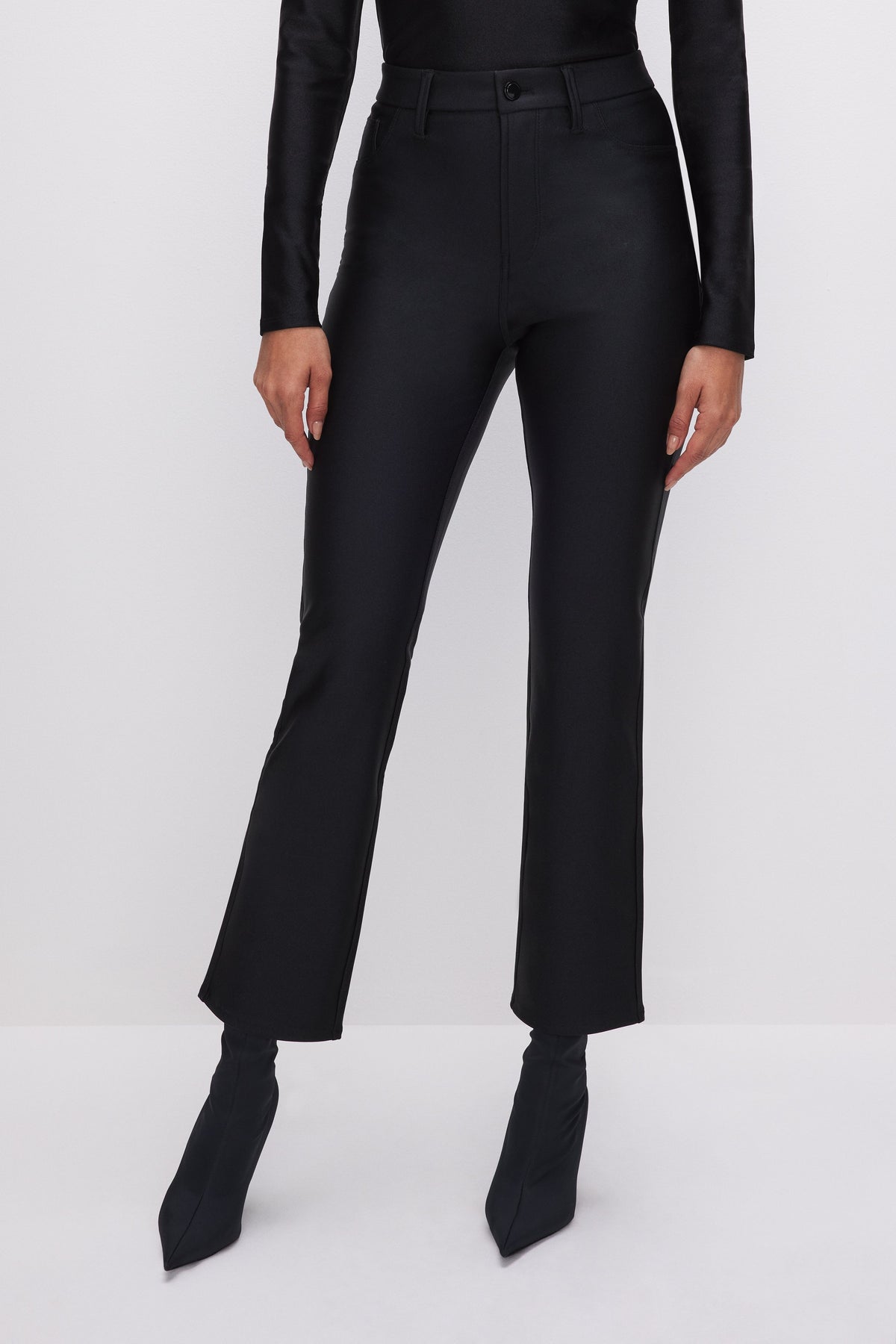 Premium COMPRESSION SHINE STRAIGHT PANTS BLACK001
