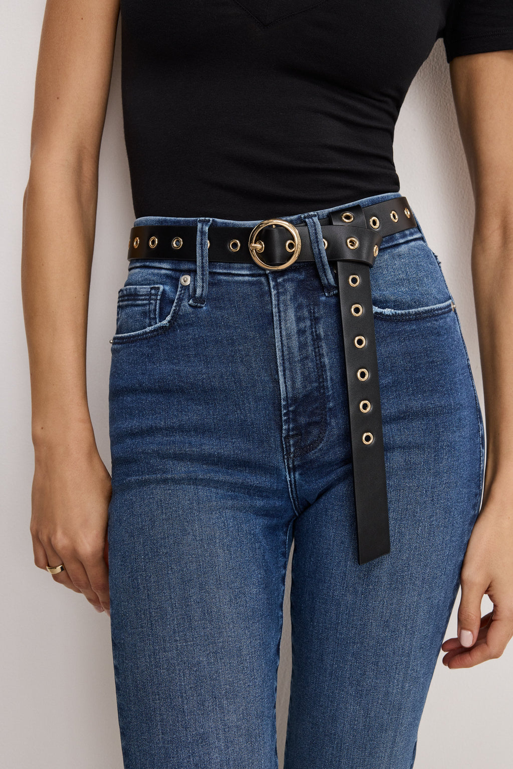 Premium SKINNY EYELET BELT BLACK001