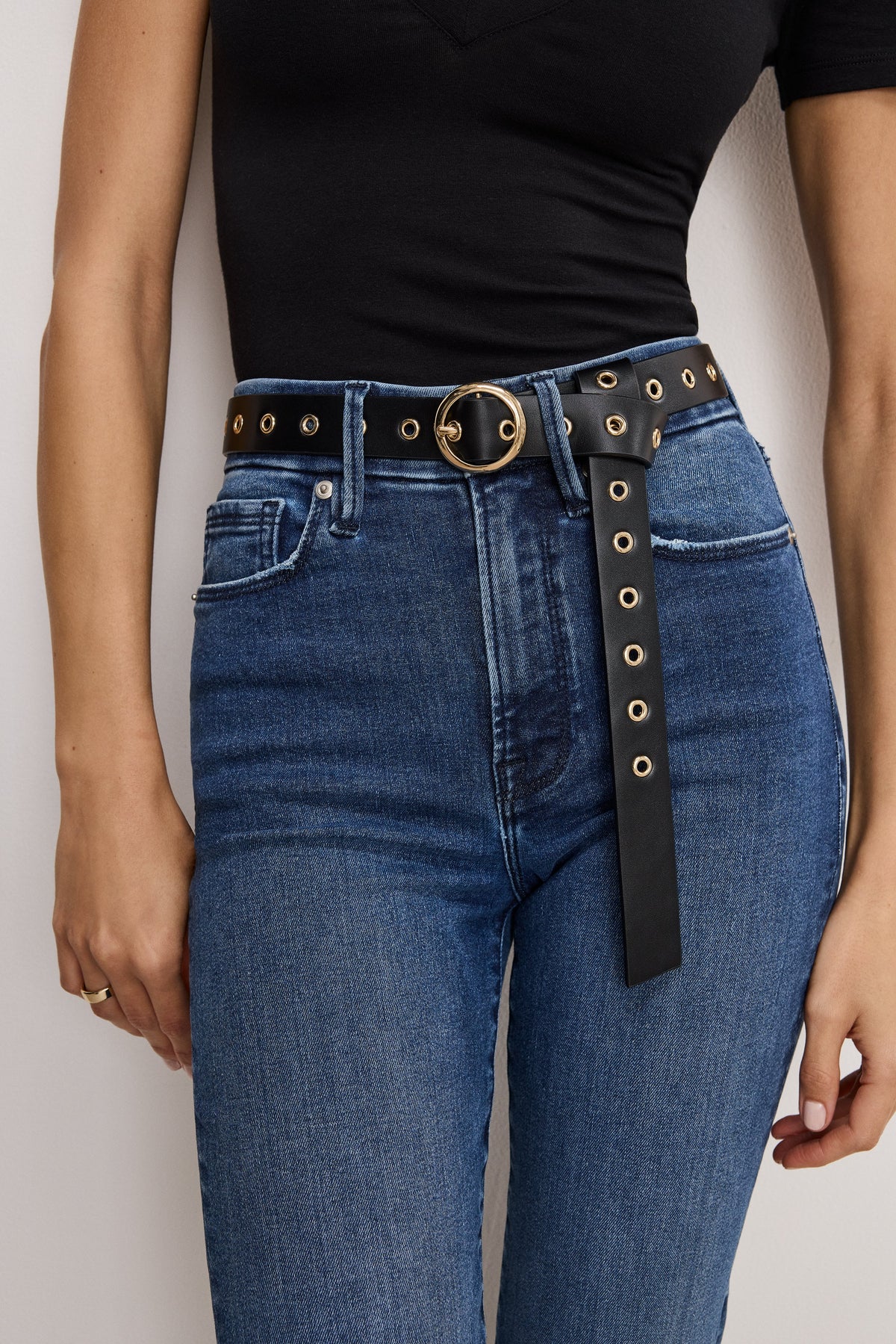 Premium SKINNY EYELET BELT BLACK001