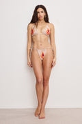 Premium SATIN TINY TIES BIKINI BOTTOM CHAMPAGNE TROPICAL HIBISCUS001