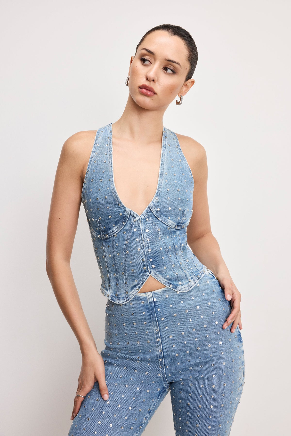Premium DOLLY CRYSTAL DENIM VEST INDIGO1023