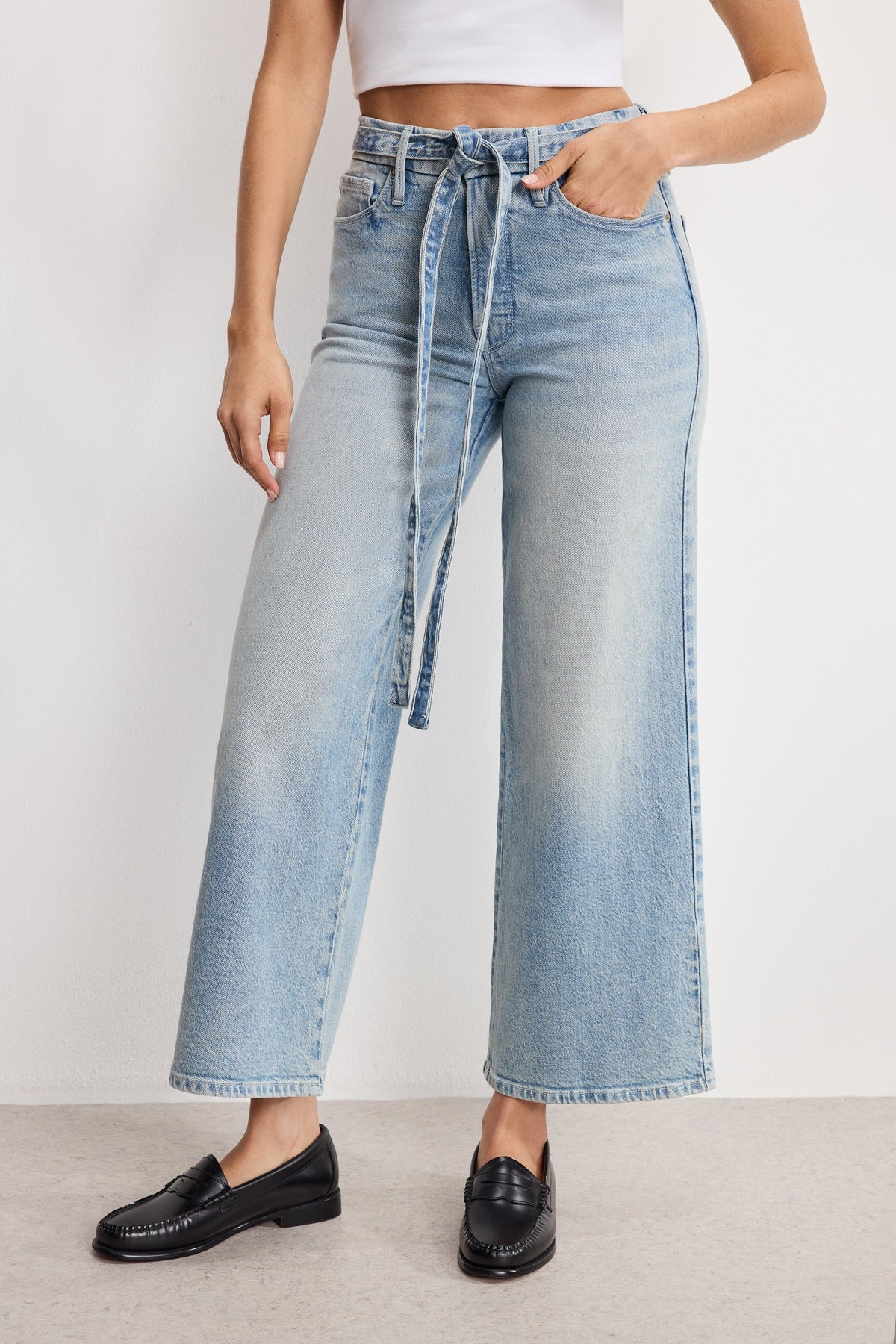 Premium GOOD WAIST PALAZZO CROPPED JEANS INDIGO999