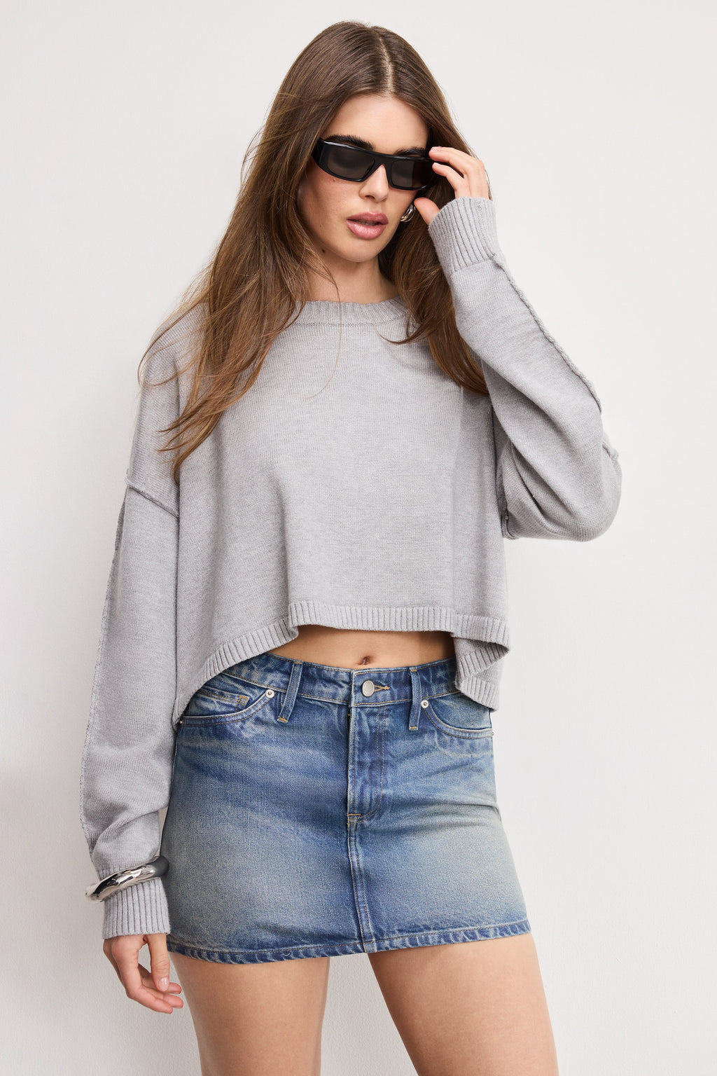 Premium COZY KNIT CREW NECK MELANGE GREY