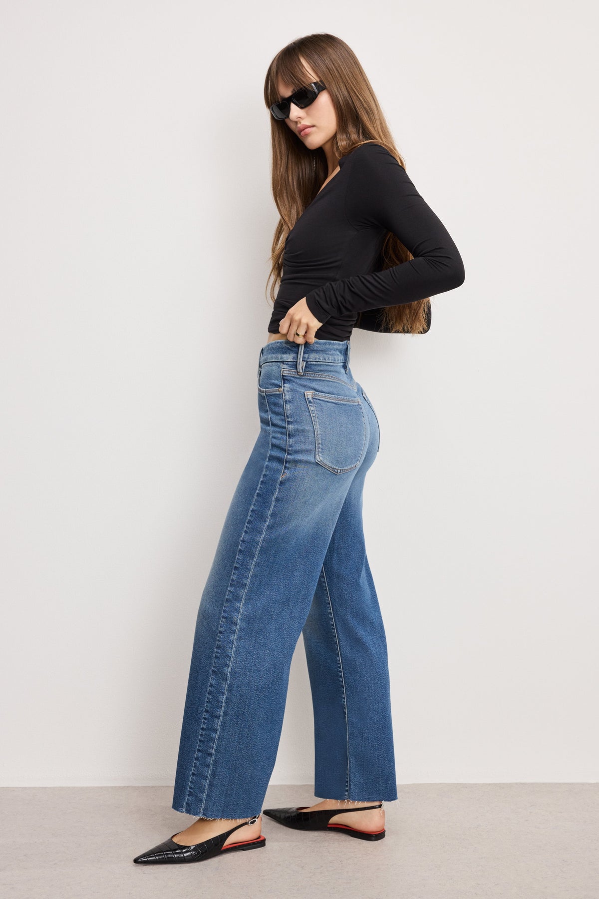 Premium GOOD SKATE CROPPED WIDE JEANS INDIGO1005
