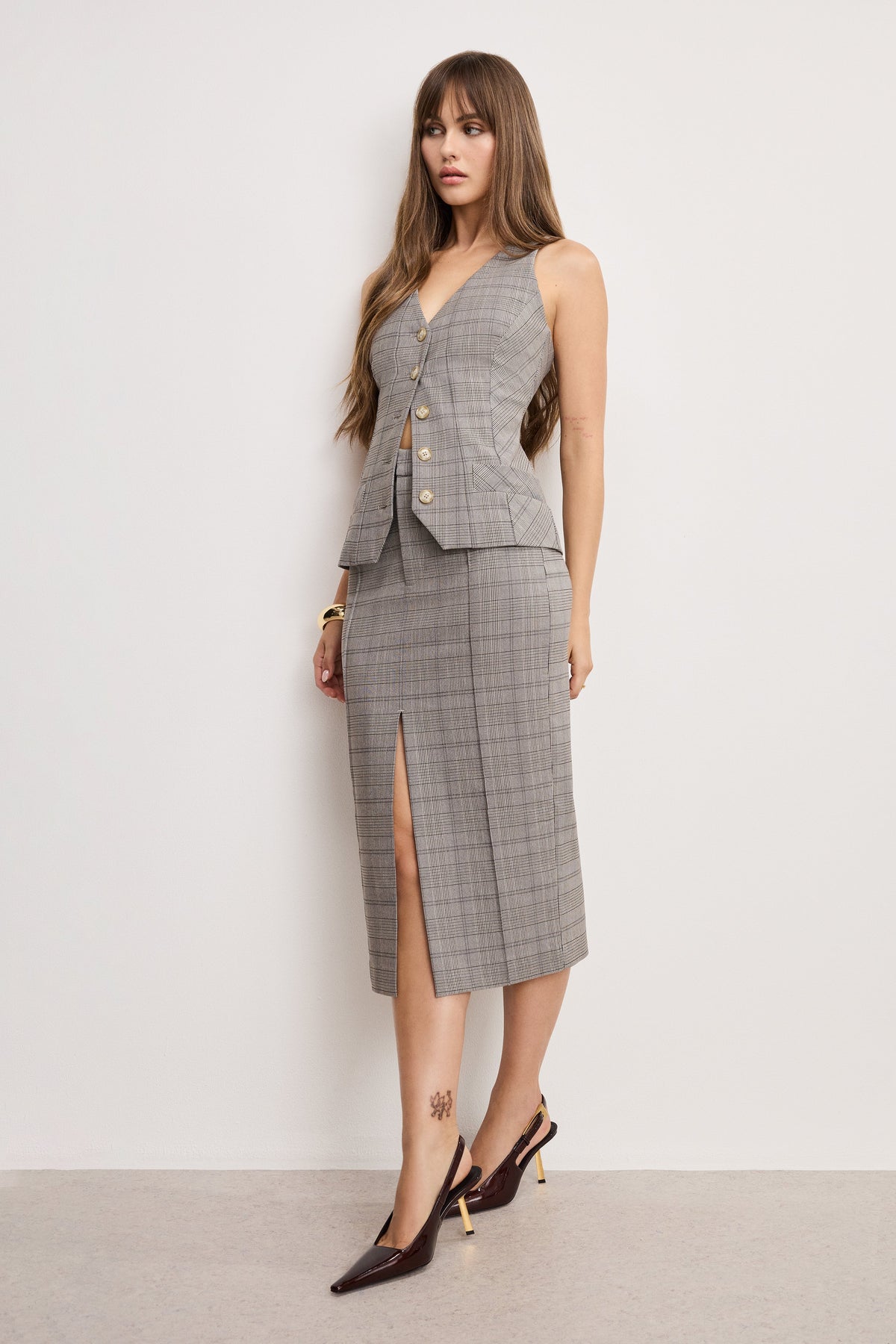 Premium PLAID MIDI SKIRT GLEN PLAID001