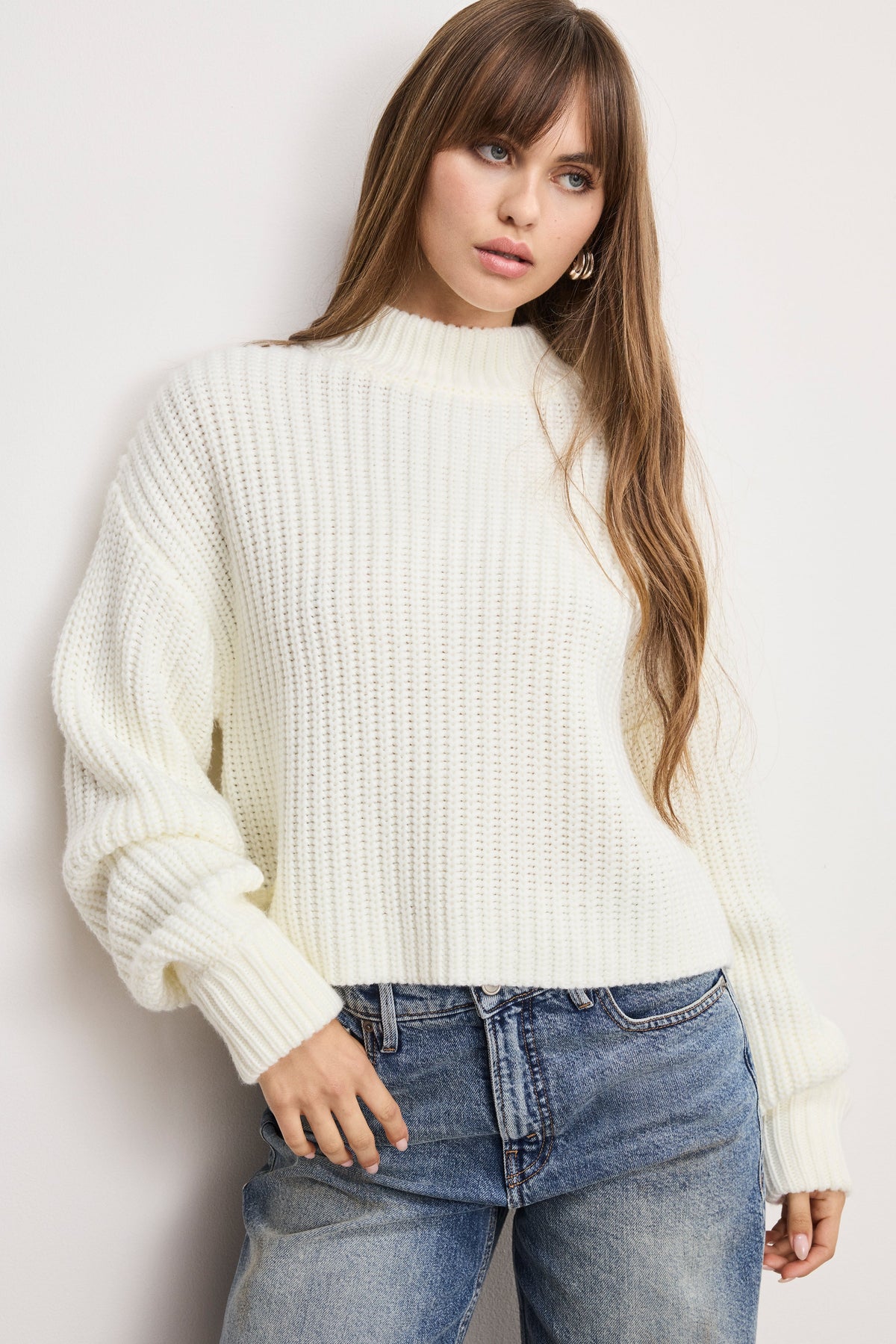 Premium CHUNKY KNIT MOCK NECK SWEATER IVORY003