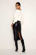 Premium FAUX LEATHER MIDI SKIRT BLACK001