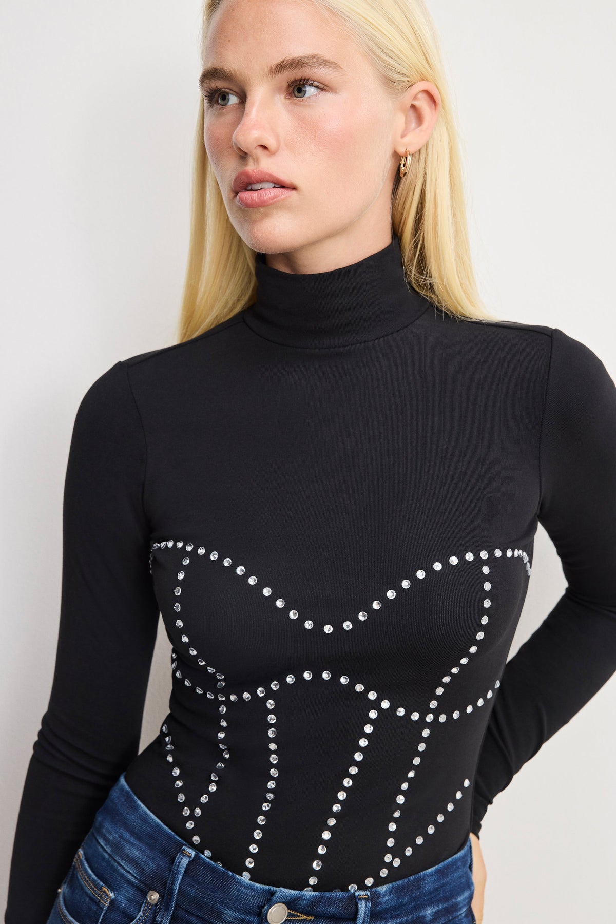 Premium DOLLY CRYSTAL CORSET BODYSUIT BLACK001