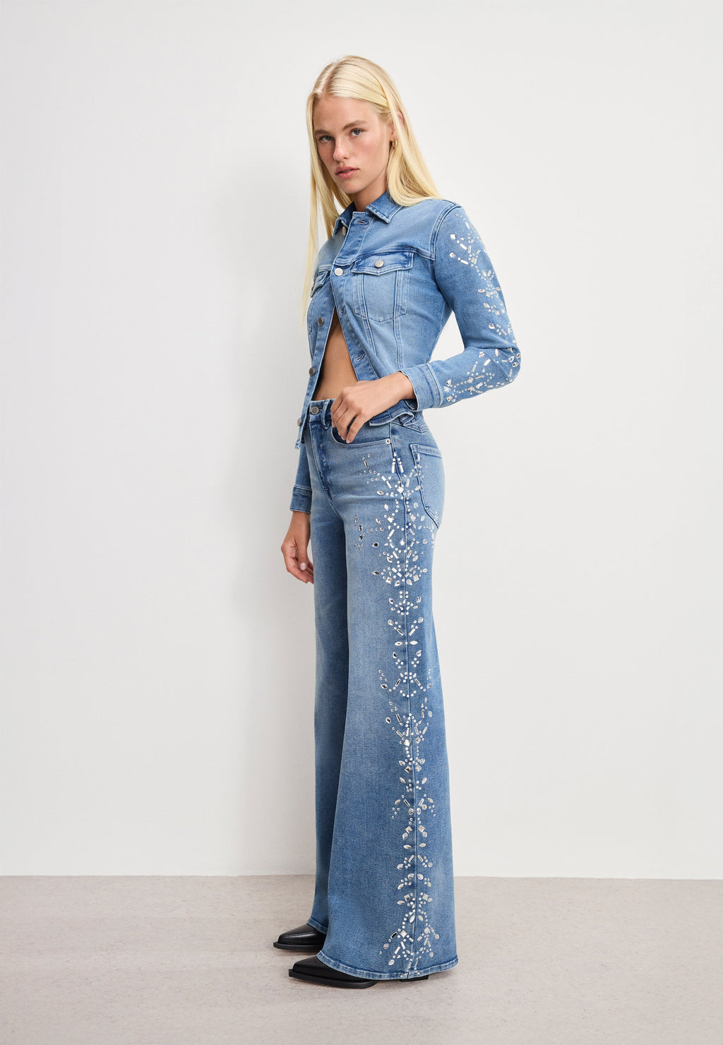 Premium DOLLY JOLEANS CRYSTAL WIDE JEANS INDIGO1089