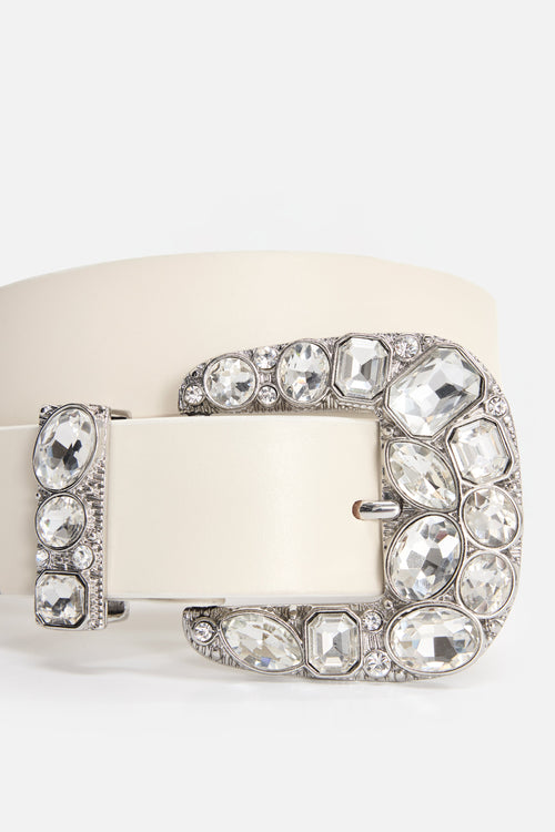 Premium DOLLY CLASSIC CRYSTAL LEATHER BELT WHITE001