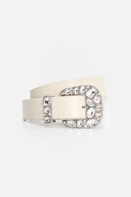 Premium DOLLY CLASSIC CRYSTAL LEATHER BELT WHITE001