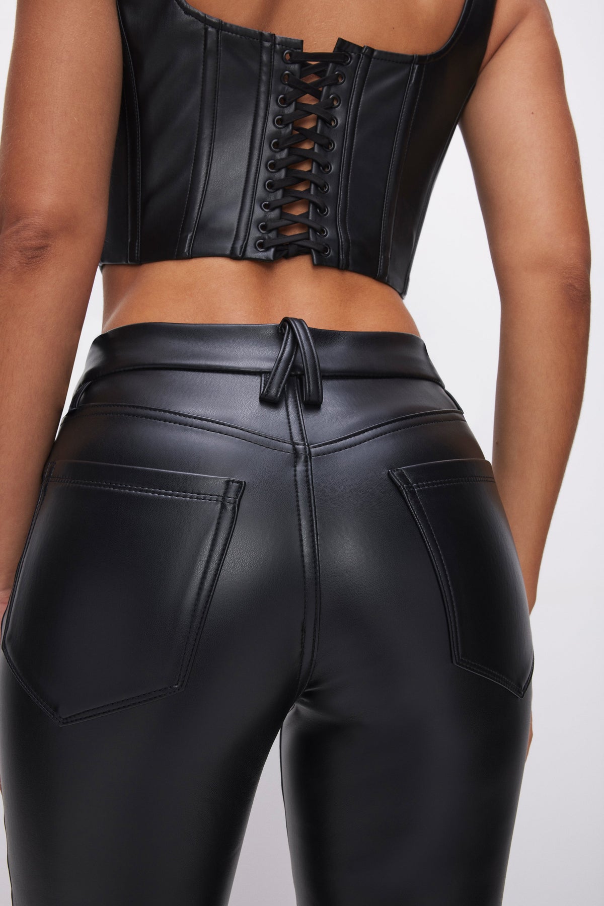 Premium GOOD LEGS CROPPED MINI BOOT FAUX LEATHER PANTS BLACK001